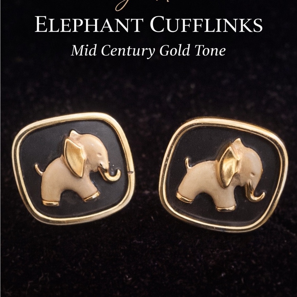 Vintage Hickok Mid-Century Gold and Black Elephant Cufflinks